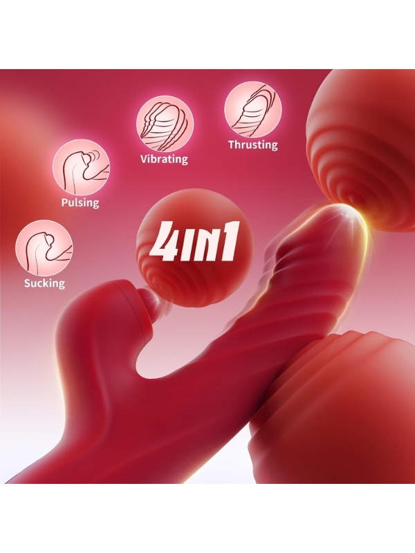 Censan 4in1 – Kırmızı Zarafet, Dört Fonksiyon Bir Arada Telefon Aplikasyonlu Modern Vibratör