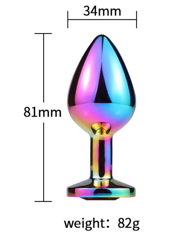 Censan Taşlı Çok Renkli Çelik Anal Plug - Orta Boy