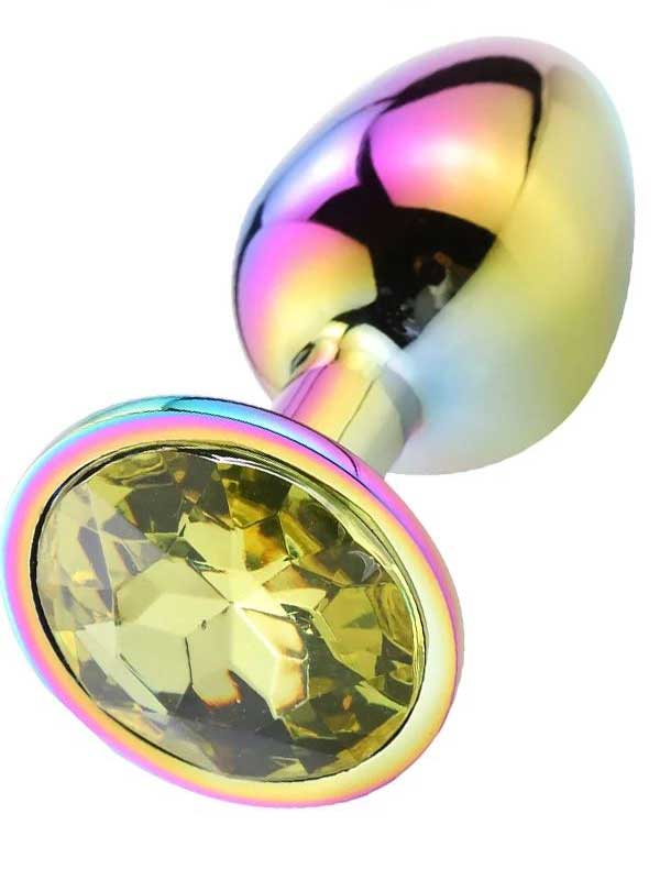 Censan Taşlı Çok Renkli Çelik Anal Plug - Orta Boy