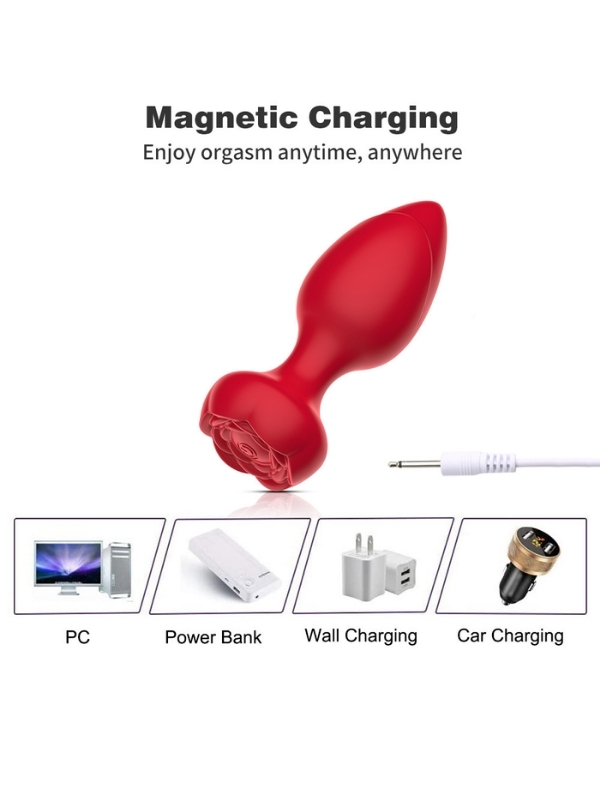 Censan Telefon Kontrollü Full Covered Rubber Rose Anal Plug – Kırmızı