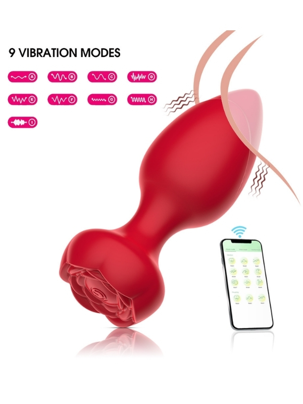 Censan Telefon Kontrollü Full Covered Rubber Rose Anal Plug – Siyah